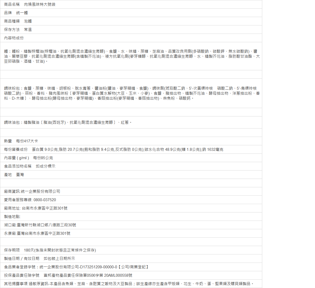 【統一麵】肉燥風味特大袋5入/袋(傳統熟悉的肉燥風味麵)