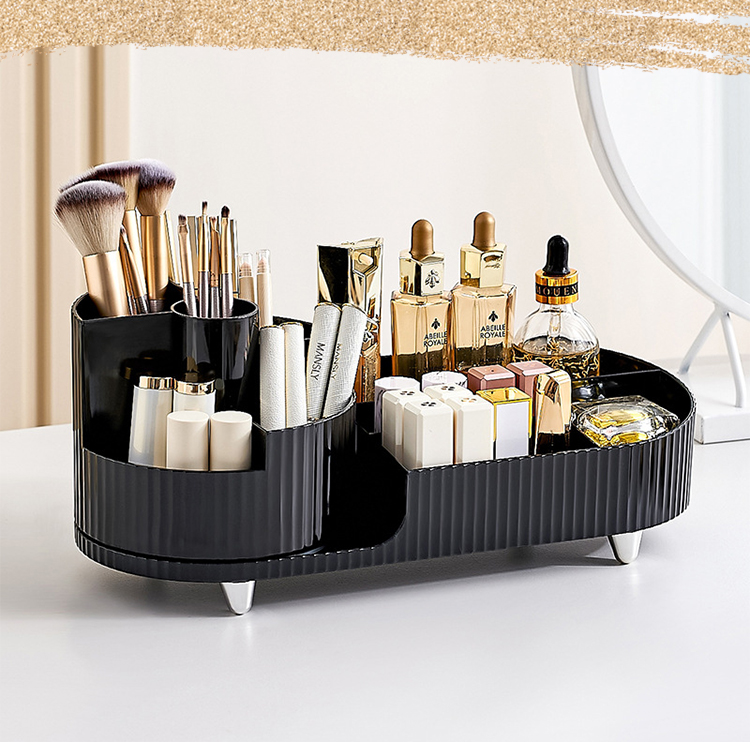 奶油風桌面多功能旋轉化妝品收納盒