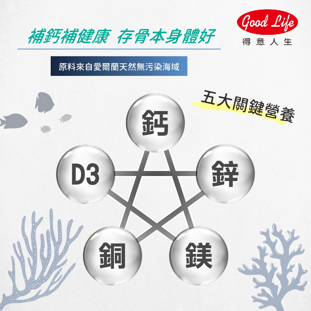      【得意人生】天然海藻鈣+D3 5入組(60粒/瓶)