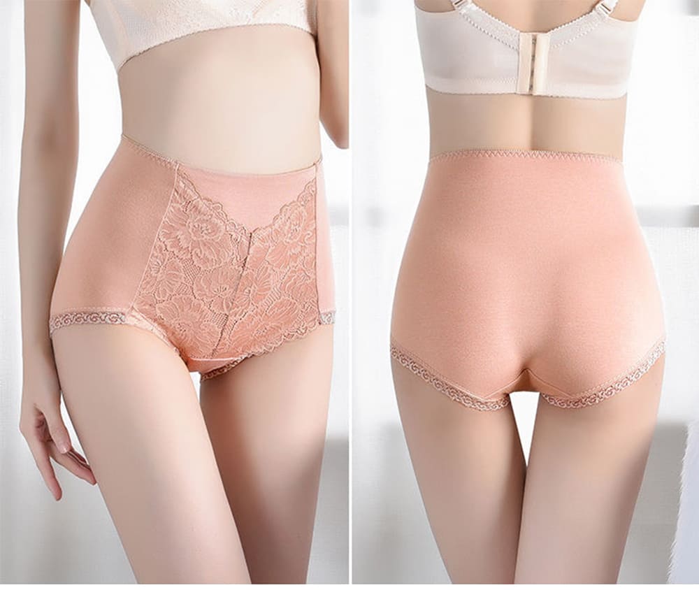 3D立體提臀精梳棉蕾絲高腰收腹內褲 無痕內褲 M-XL