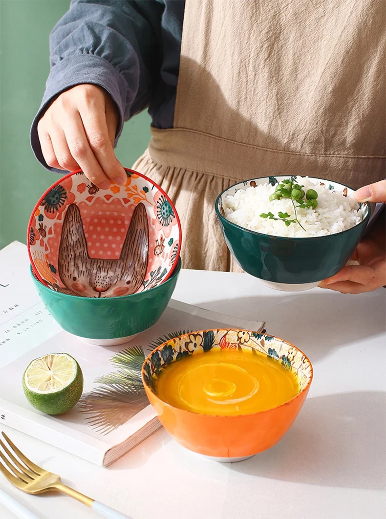 (森林動物可微波陶瓷餐具) 手柄碗 8吋石紋盤 4.5吋米飯碗 系列任選