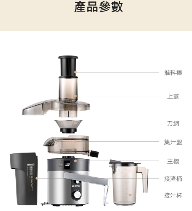 【WRIGHT萊特】1300W專業商用級蔬果榨汁機 WJ-6S