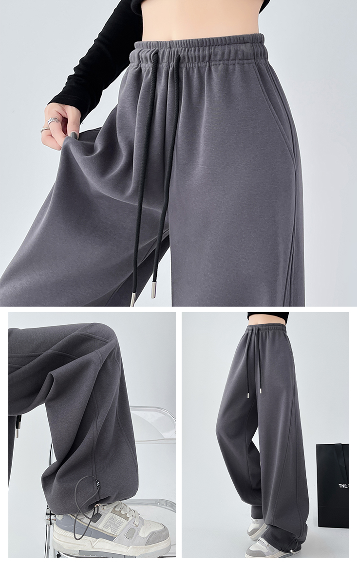 復古寬鬆束帶香蕉闊腿休閒褲S-XL(白／灰／黑／卡其) 運動褲 寬褲 縮口褲