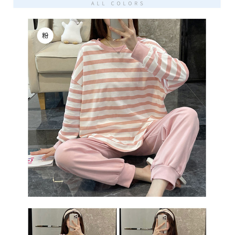 寬鬆舒適條紋風兩件式居家睡衣 XL/2XL 居家服 家居服