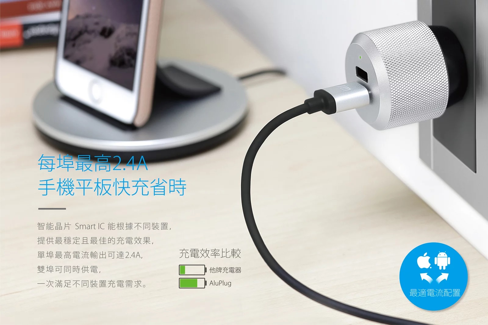 【Just Mobile】AluPlug 2.4A 鋁質USB雙埠智慧充電器(充