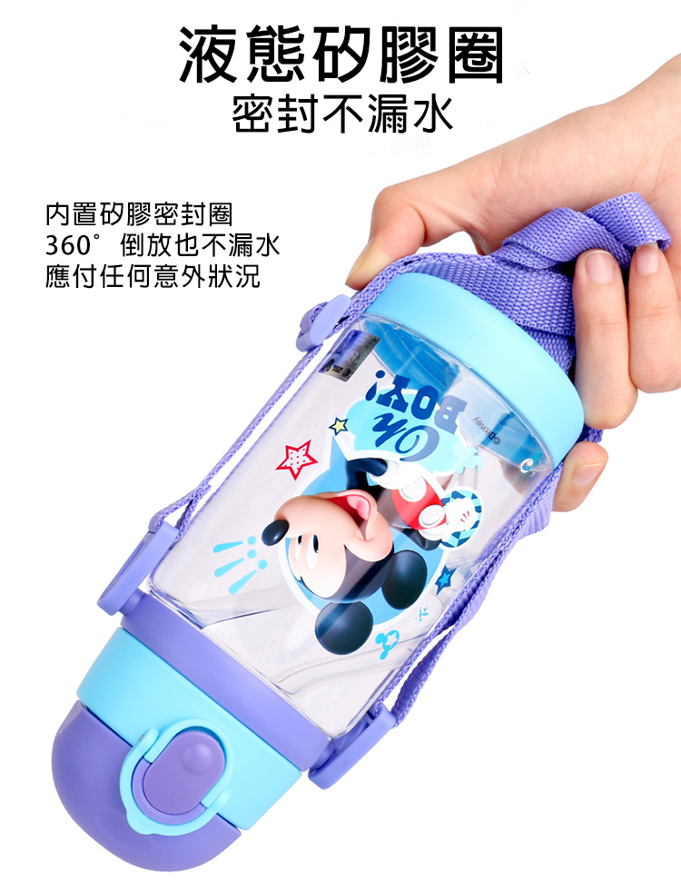 兒童最愛卡通明星可替換杯蓋兩用式背帶水壺(520ML) 吸管式/直飲式