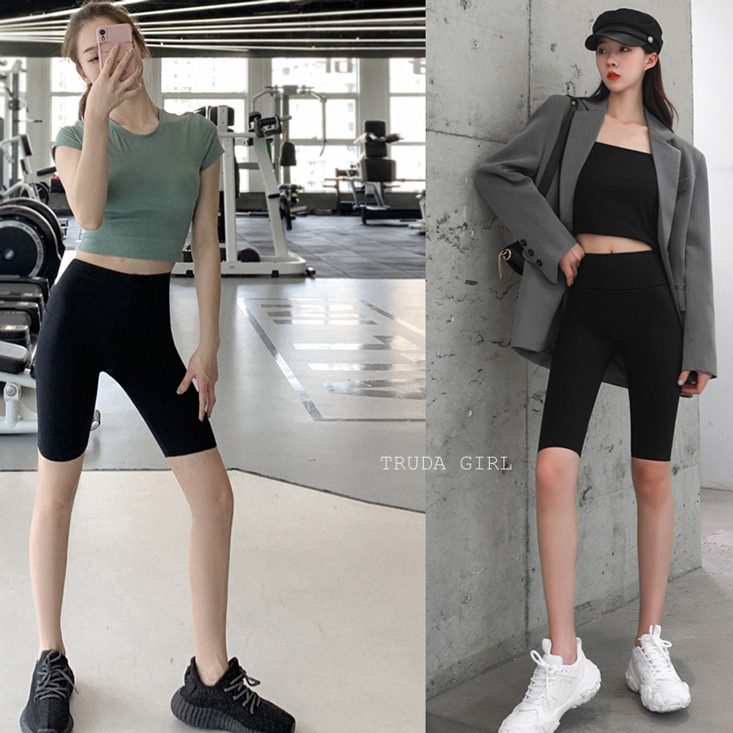 韓系高腰收腹顯瘦修身高彈性休閒五分內搭褲 瑜珈褲 