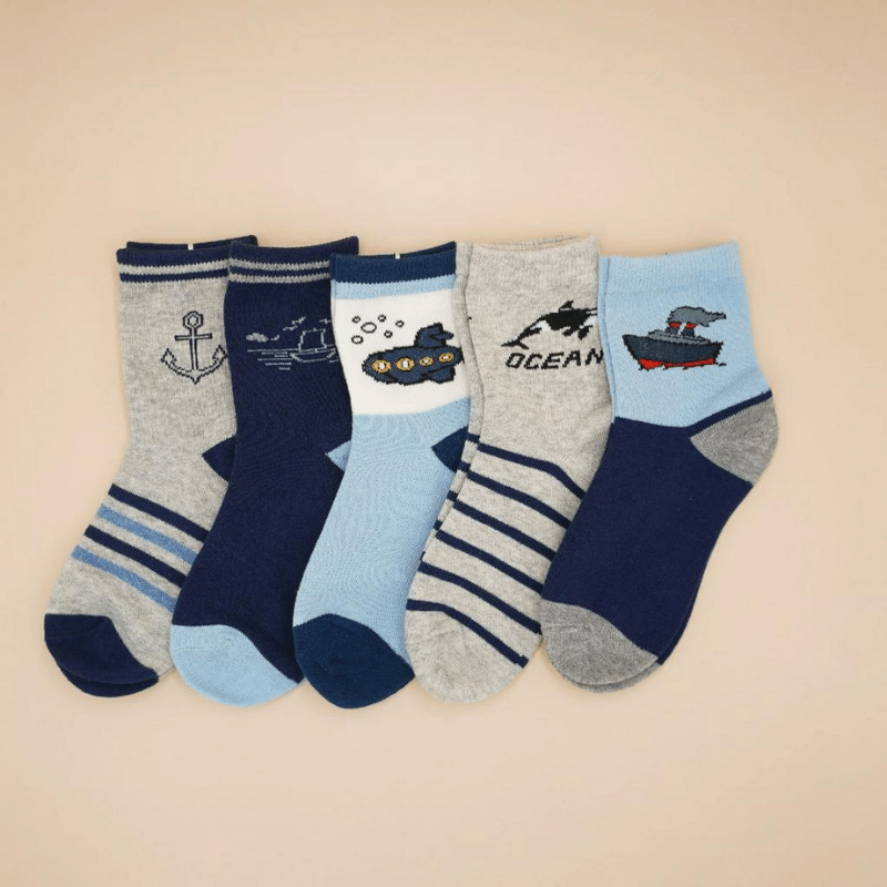 【凱美棉業】MIT台灣製純棉舒適造型童襪 藍色海軍款 4-7歲