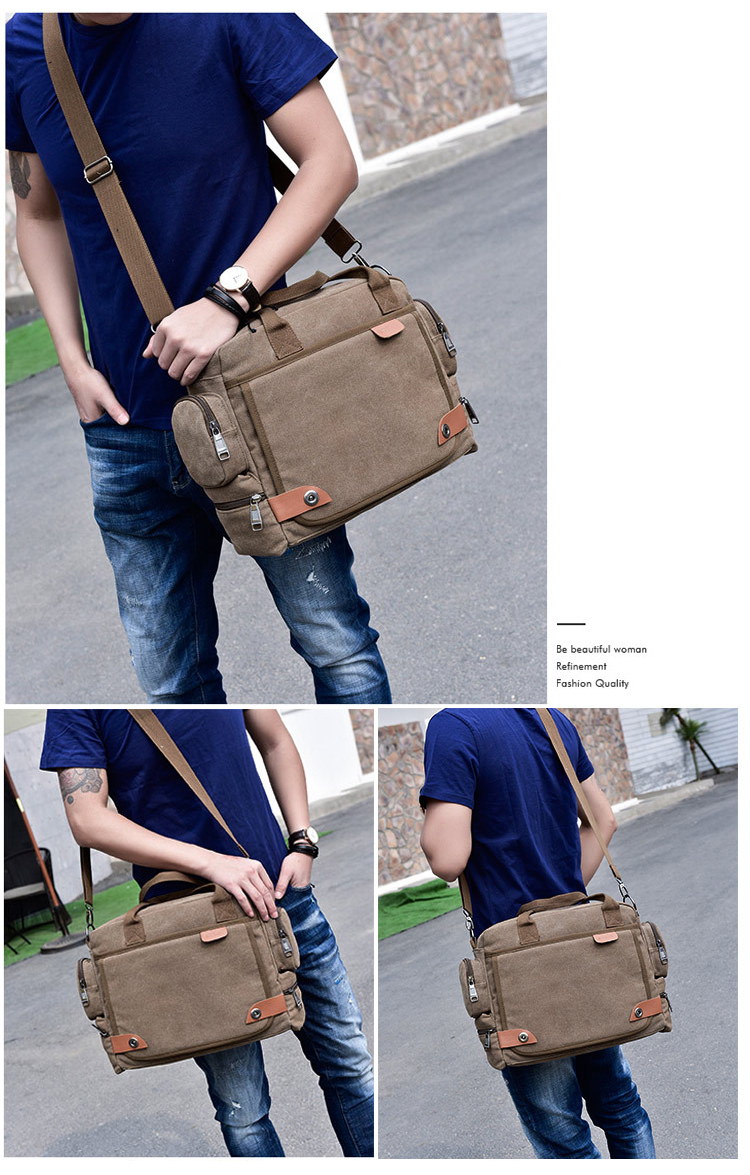 大容量經典抗刮耐磨復古帆布包 斜背包 肩背包3色 多格層大空間 多種背法