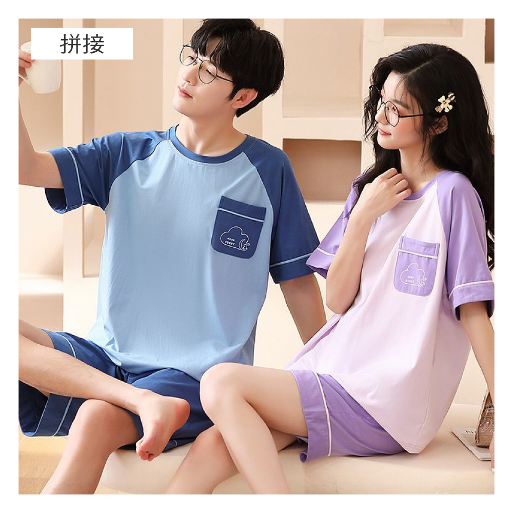 韓系寬鬆甜蜜情侶款短袖棉質居家服 睡衣