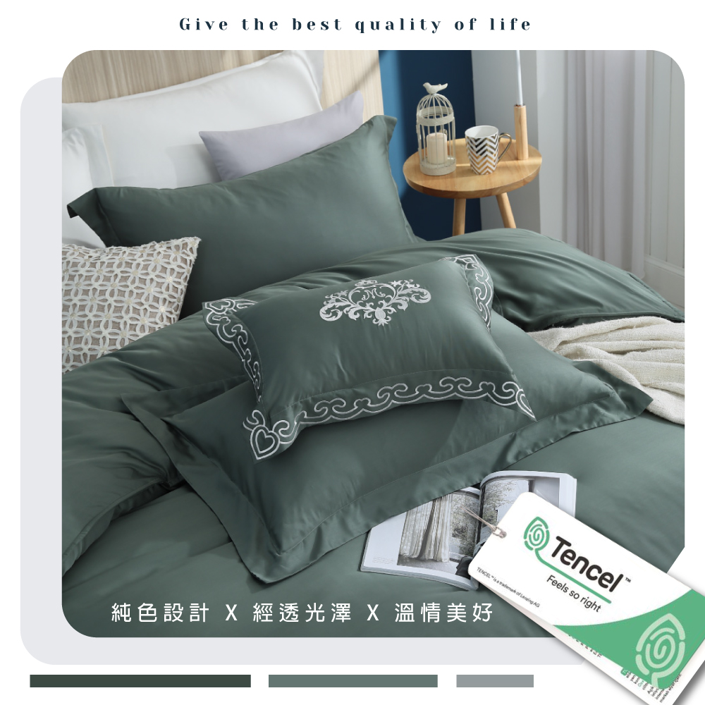 【BEST】韓版100支頂級素色天絲床包組 鋪棉兩用被套 贈刺繡小抱枕