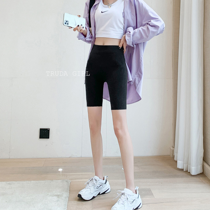 韓系高腰收腹顯瘦修身高彈性休閒五分內搭褲 瑜珈褲 