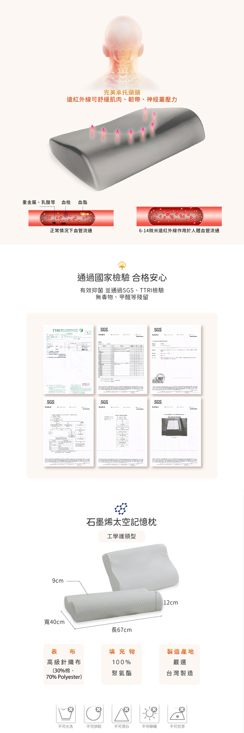 【BEST貝思特】台灣製石墨烯太空記憶枕 (平面機能型/工學護頸型)