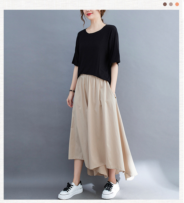 涼爽修身百搭不規則九分大擺休閒棉麻寬褲 M-2XL 