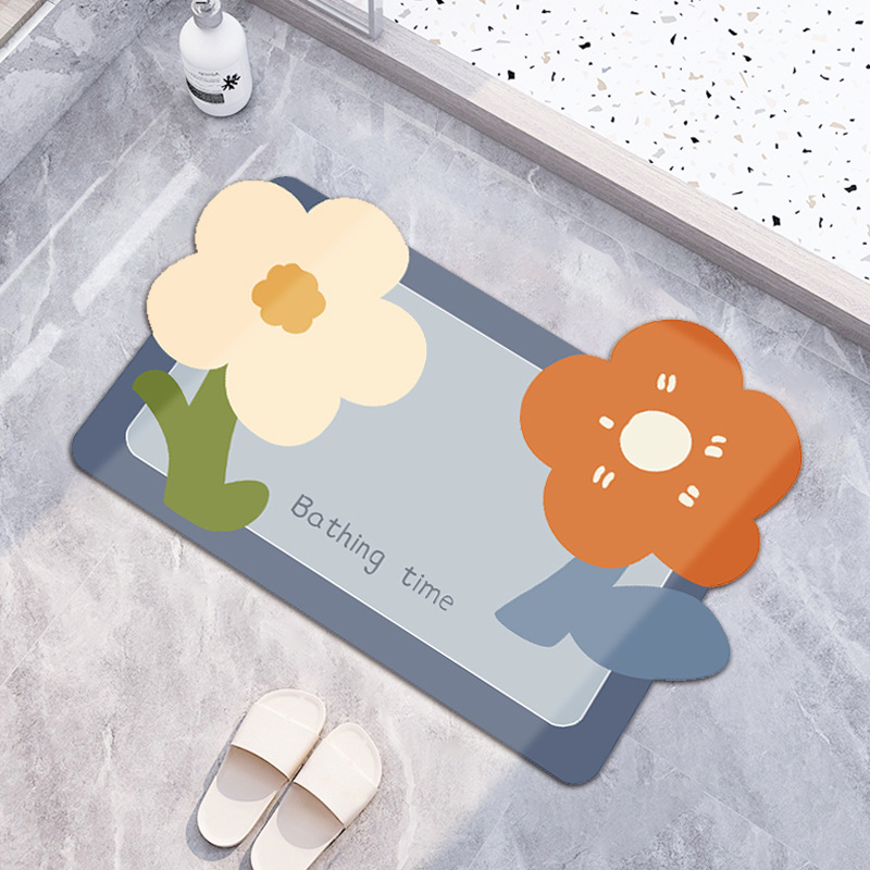 芬蘭花朵軟式珪藻土防滑吸水地墊 浴室地墊 腳踏墊