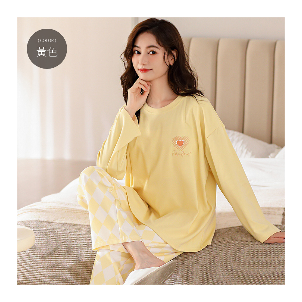 簡約日式純色格紋棉質居家睡衣-4色 家居服 居家服 透氣寬鬆