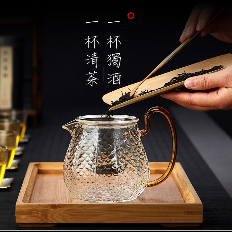 龍鱗錘紋工藝品茗茶水分離泡茶壺/玲瓏玻璃壺（花茶 沖茶）