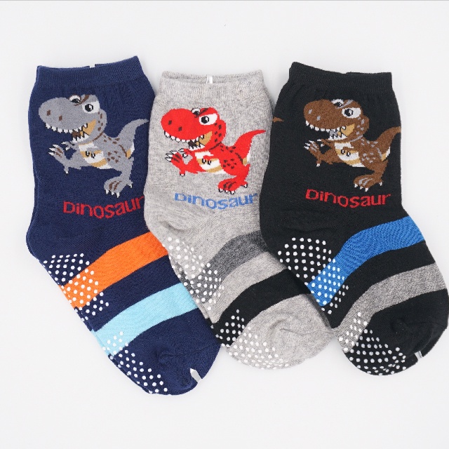 【凱美棉業】MIT台灣製透氣純棉止滑兒童襪 小童 14-17cm  暴龍來襲