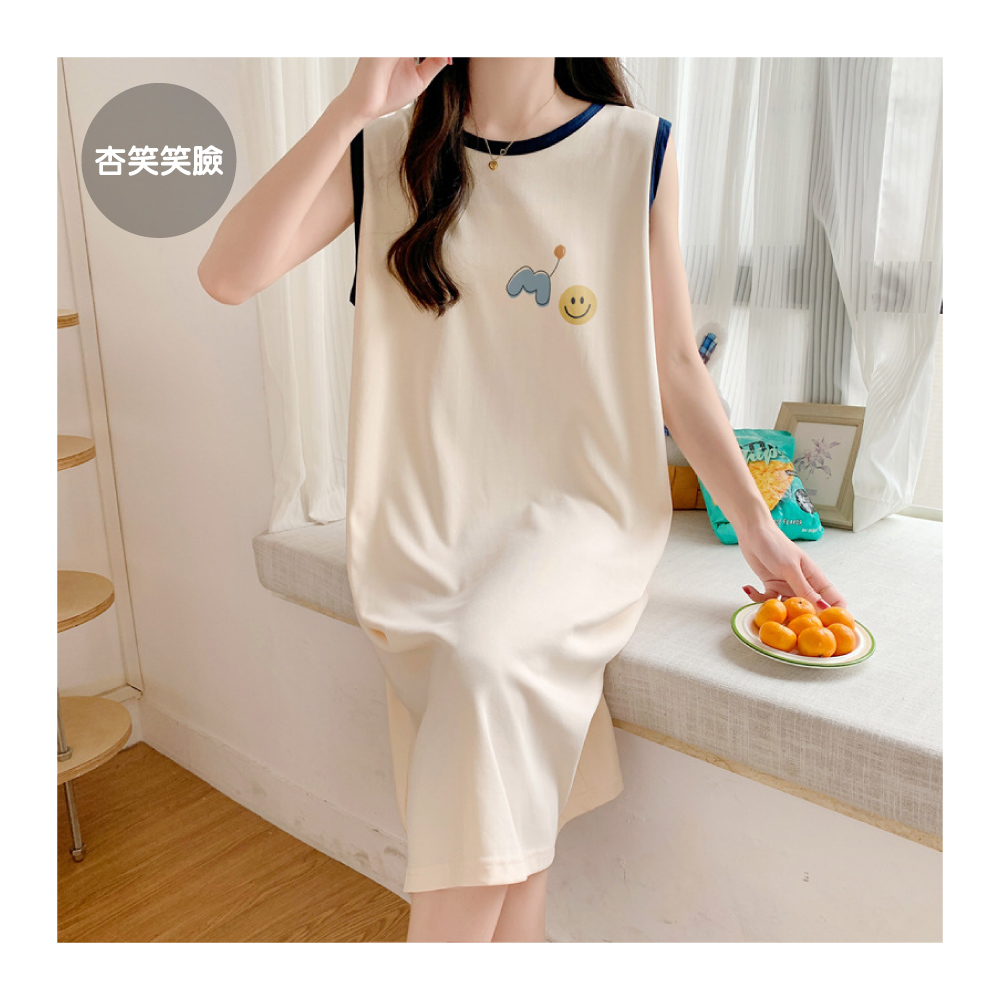 涼爽透氣棉質寬鬆簡約無袖背心睡裙 8款可選 睡衣 居家裙 家居裙