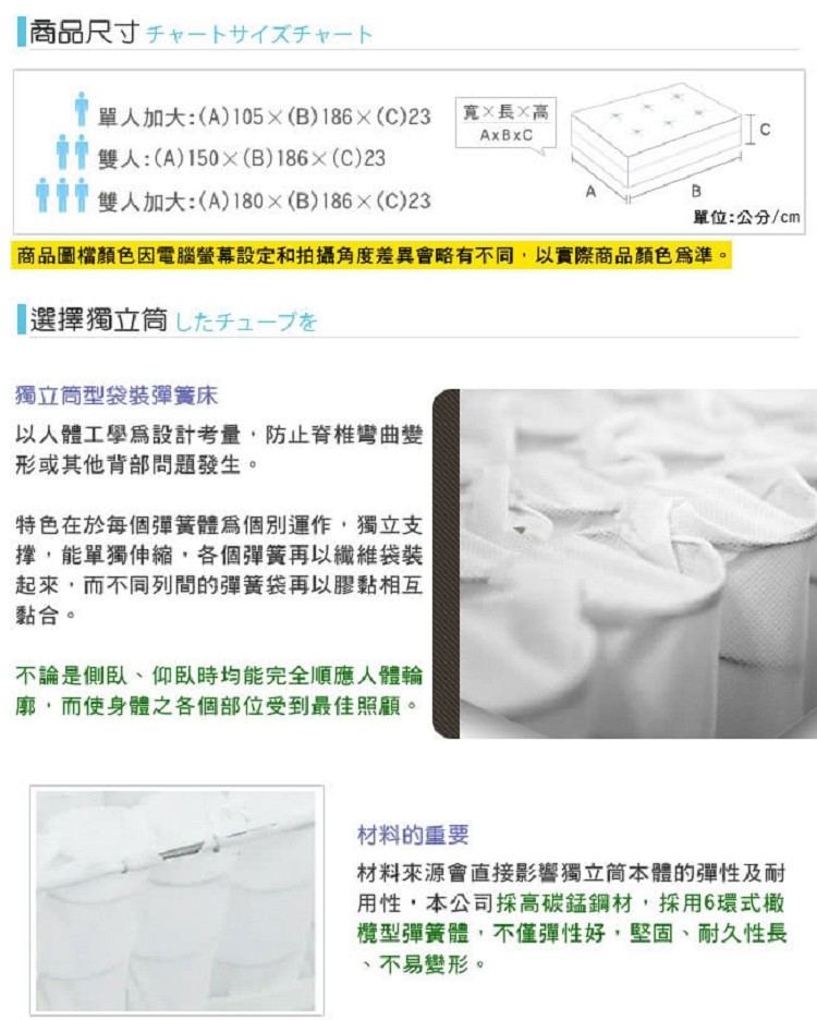 台灣製極舒眠獨立筒床墊 防潑水/單人加大床墊/雙人床墊/雙人加大床墊
