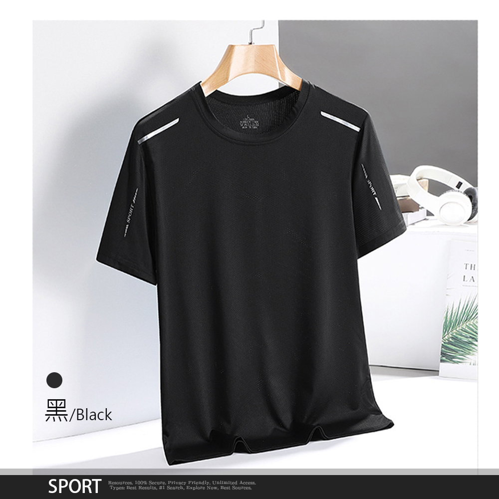 涼感冰絲速乾輕薄短袖運動T恤L-5XL 透氣親膚 冰絲上衣 速乾排汗