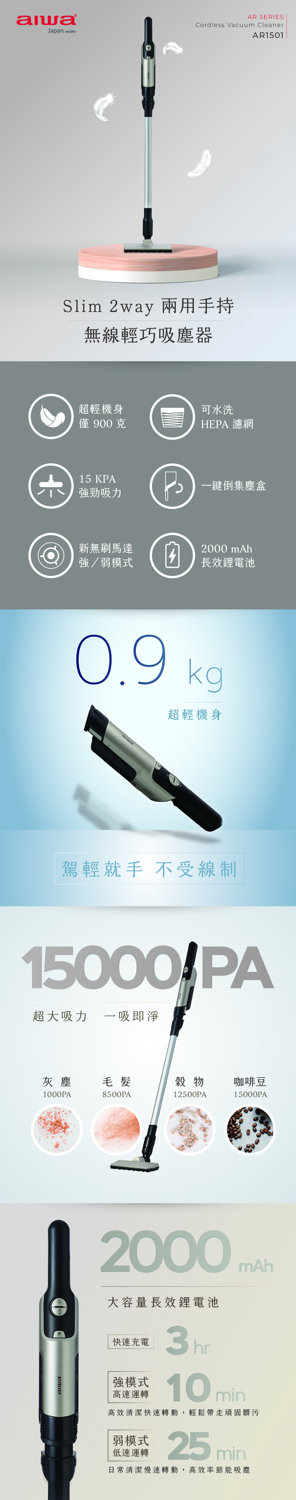 【aiwa愛華】兩用手持無線吸塵器(AR1501) 車用吸塵器/手提吸塵器