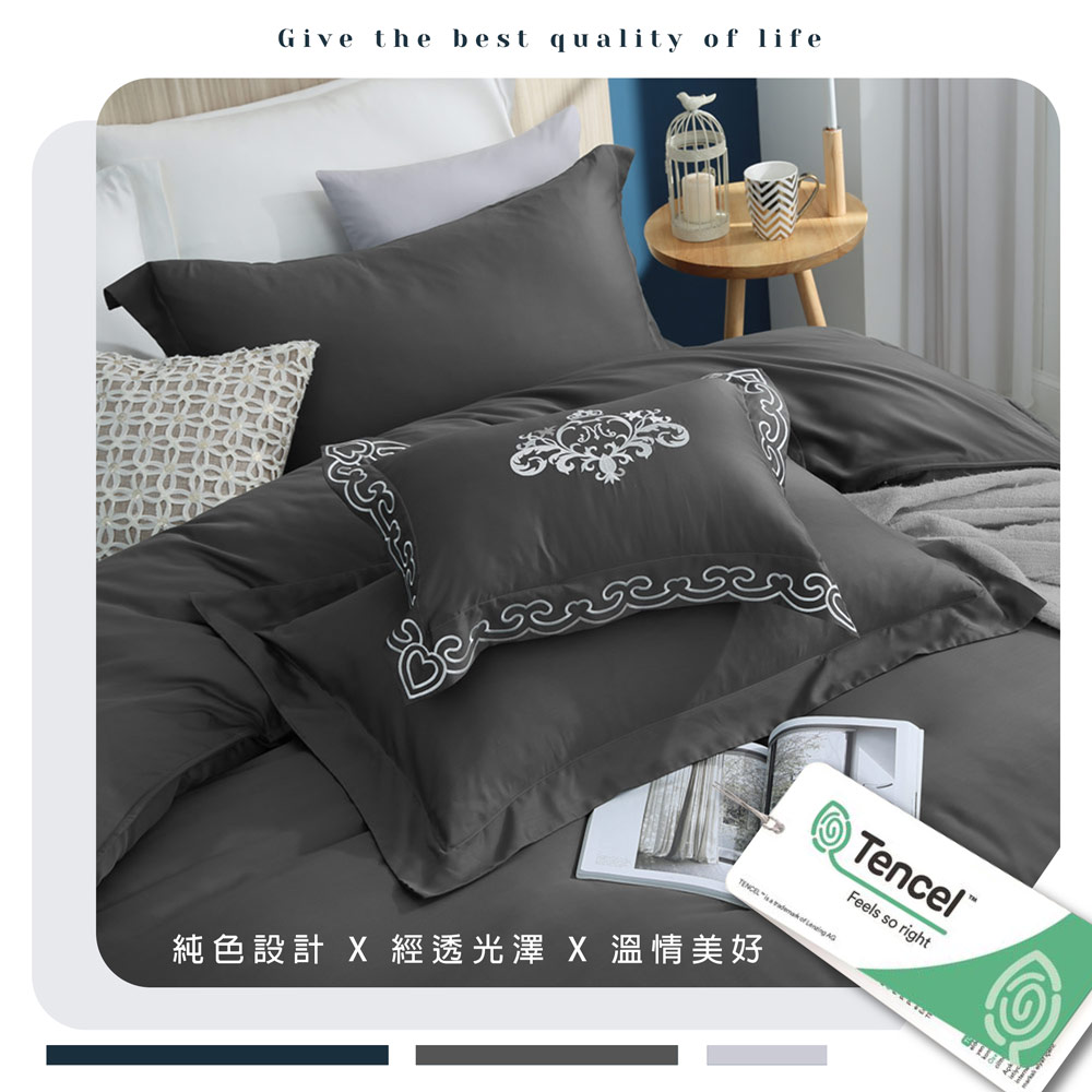 【BEST】韓版100支頂級素色天絲床包組 鋪棉兩用被套 贈刺繡小抱枕