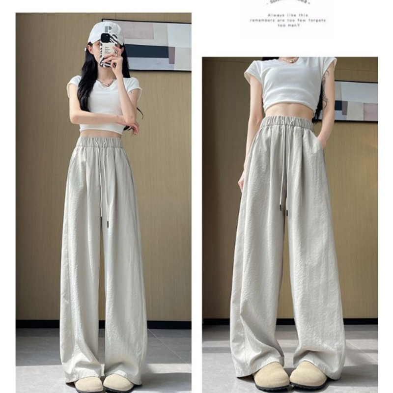 高腰冰絲奶芙闊腿長褲 吸濕速乾長褲 輕薄透氣長褲