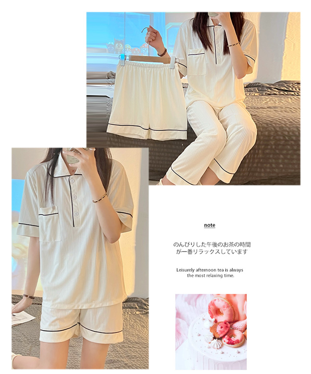 涼感牛奶絲三件套睡衣褲 短袖+短褲+長褲 M-2XL