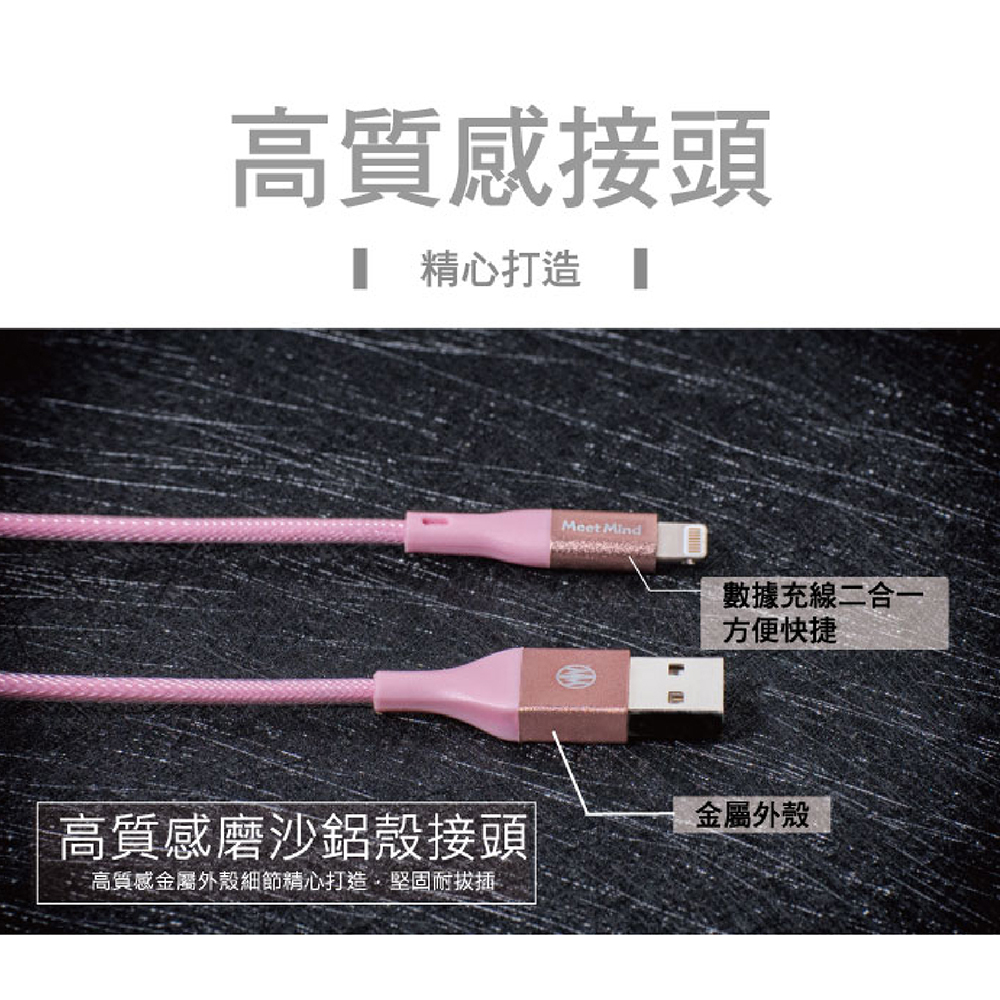 【MeetMind】 APPLE Lightning MFi PET編織傳輸充電