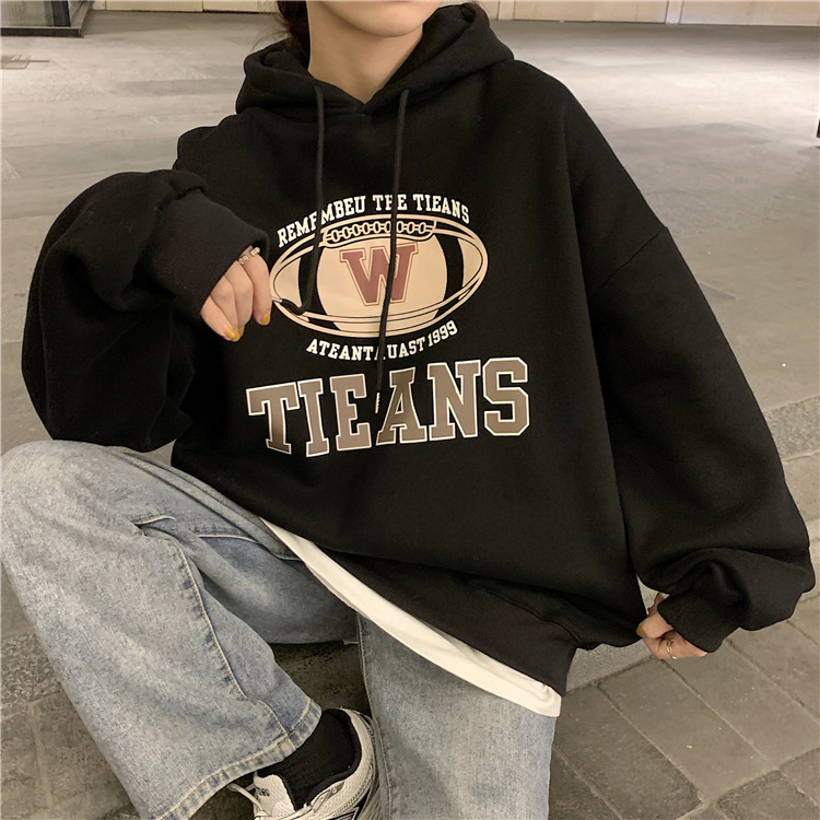 韓版加絨保暖寬鬆慵懶風字母長版連帽上衣 XL-3XL 保暖上衣