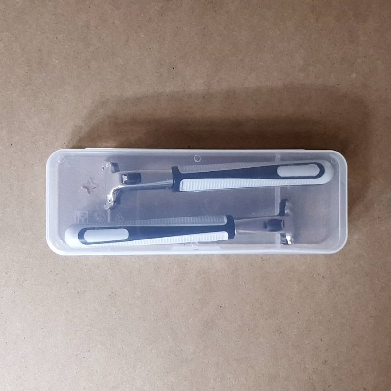 不鏽鋼雙層手動刮鬍刀超值組 2刀架 60刀片 刀架盒