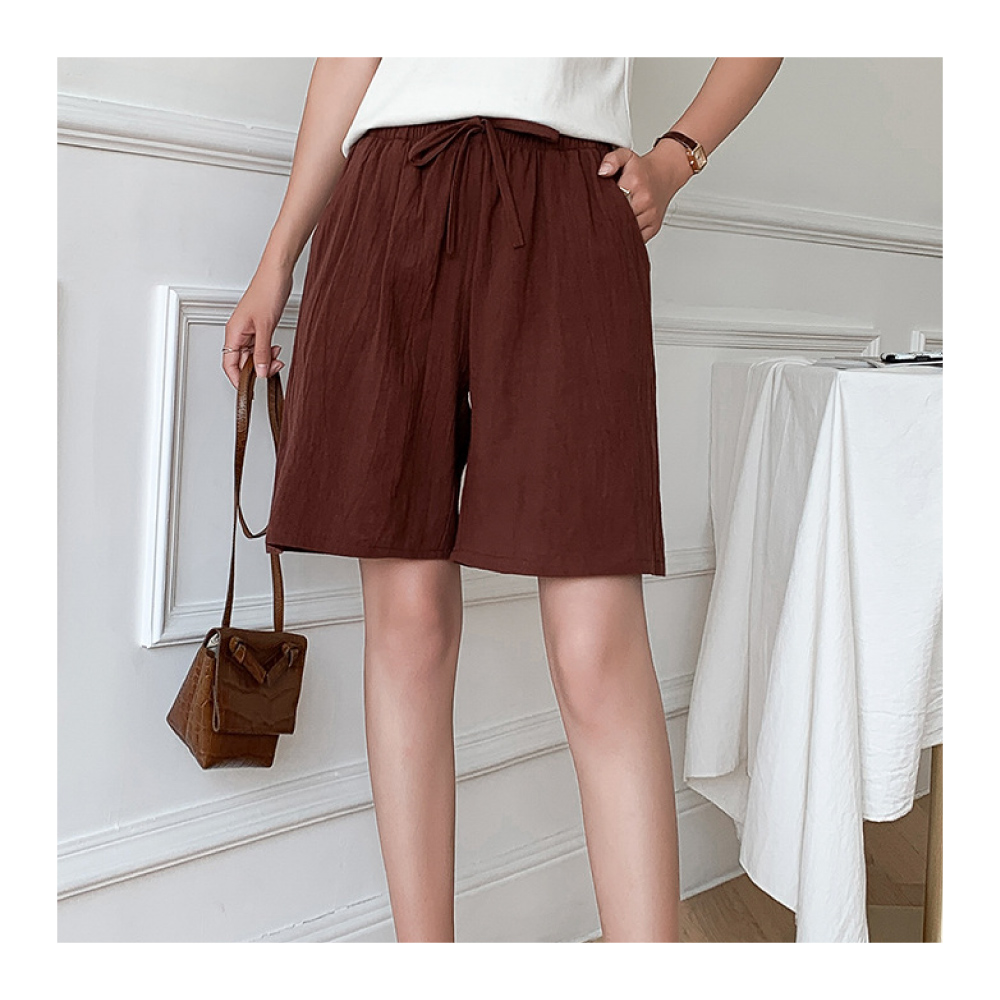 韓系透氣舒適寬鬆棉麻短褲 鬆緊腰設計 L-2XL 5色任選