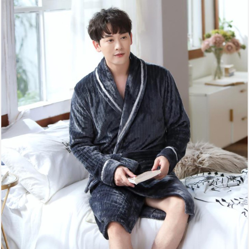 秋冬典雅配色加厚情侶款法蘭絨睡袍套組 浴袍