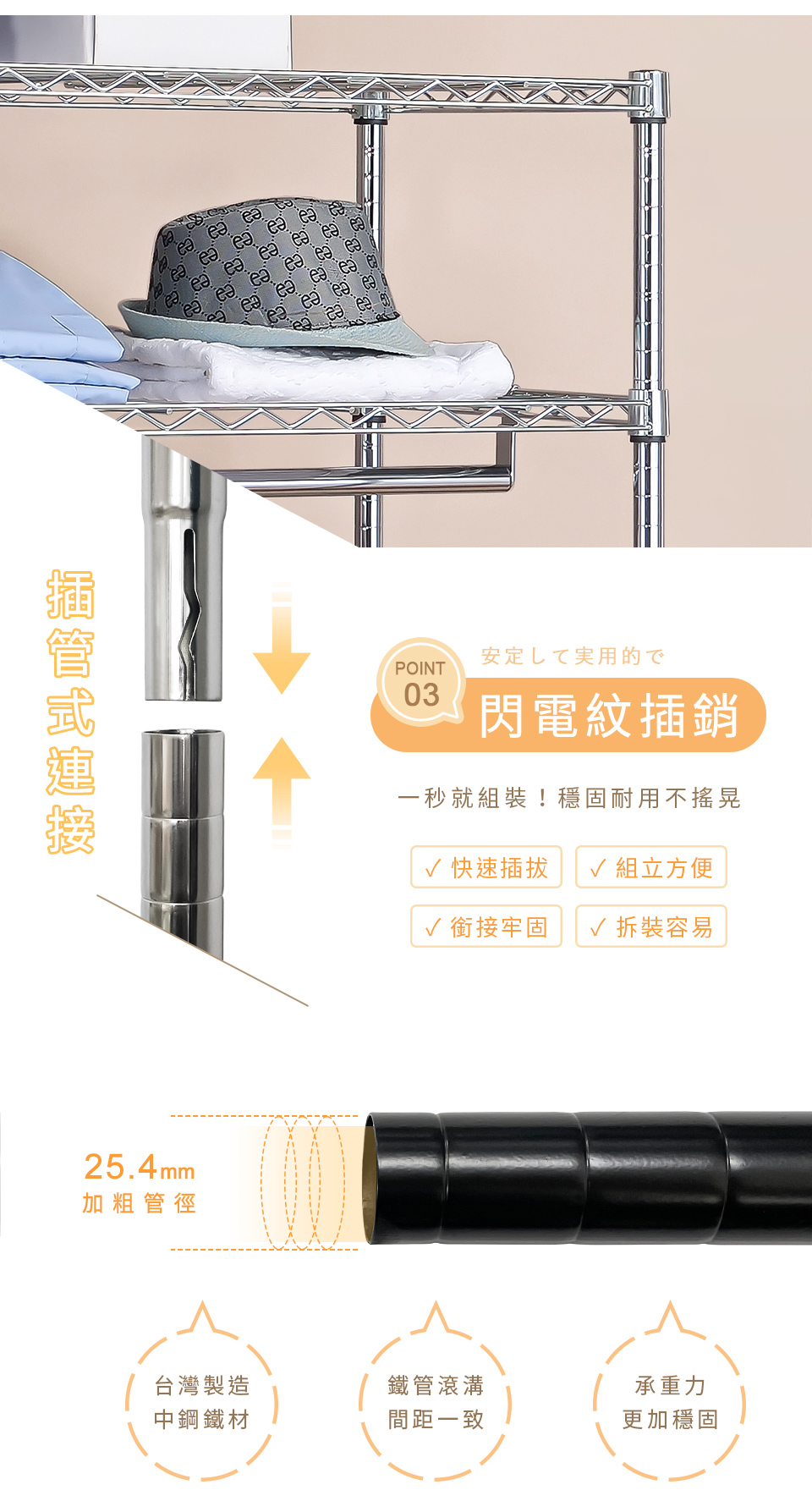 MIT台灣製三層單桿衣櫥架120x45x180cm