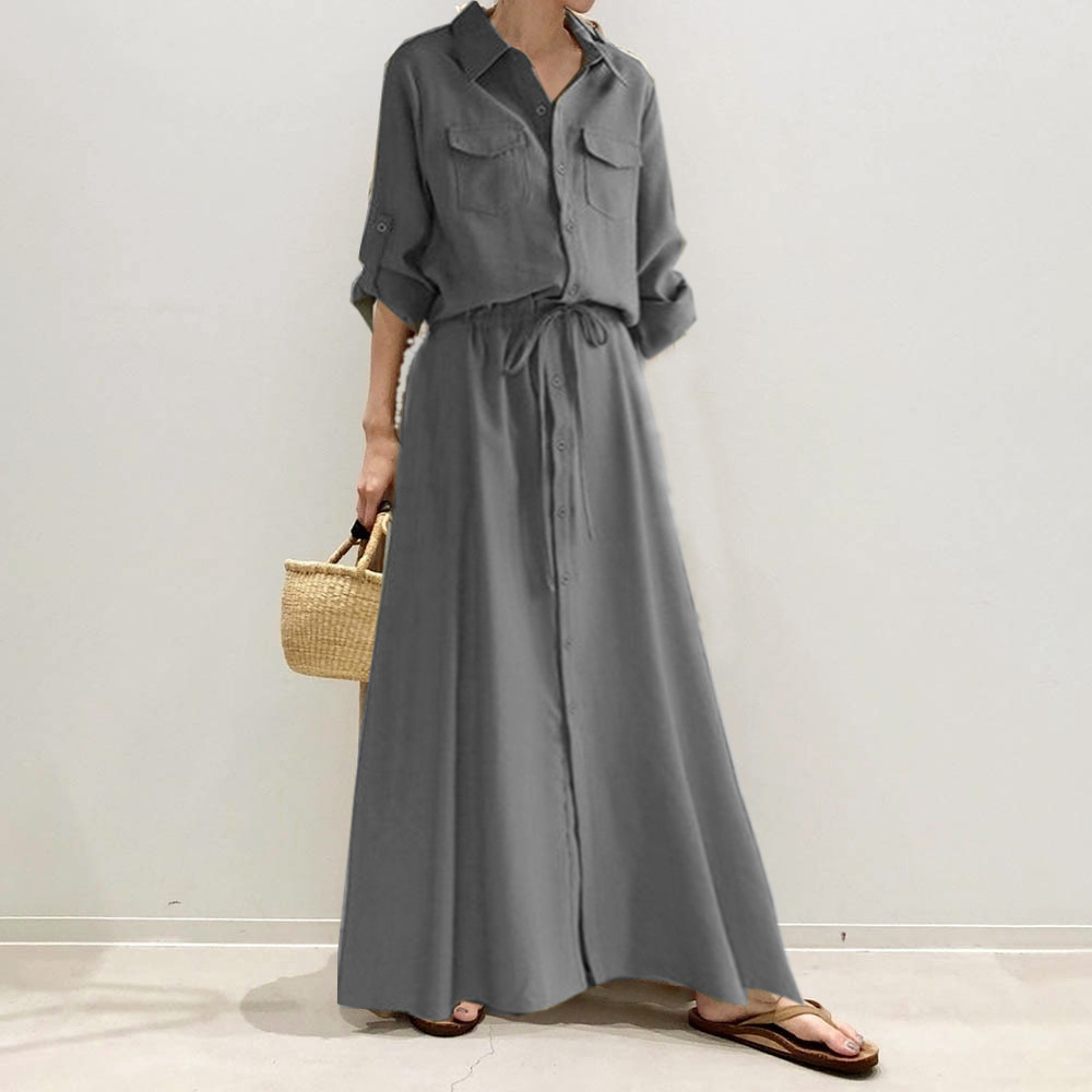 韓系莫藍迪氣質寬鬆修身顯瘦連衣裙 六款可選 洋裝