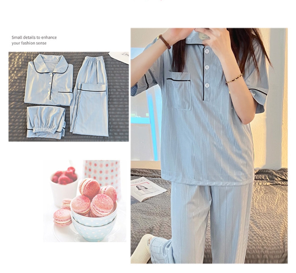 涼感牛奶絲三件套睡衣褲 短袖+短褲+長褲 M-2XL