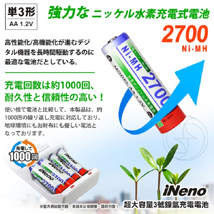 iNeno 高容量鎳氫充電電池 (3號/4號)