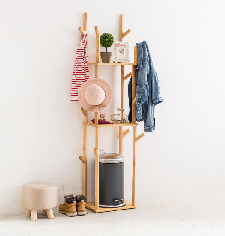日式無印風實木置物架(170cm可調) 衣物架/掛衣架/吊衣架/衣帽架