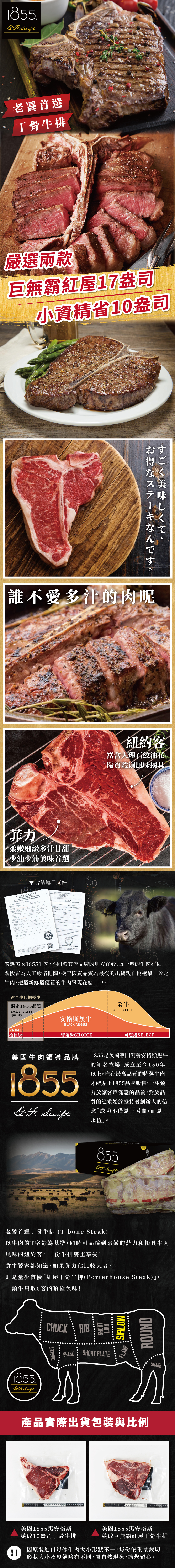 【欣明生鮮】美國1855黑安格斯熟成丁骨牛排280g/巨無霸紅屋丁骨牛排500g