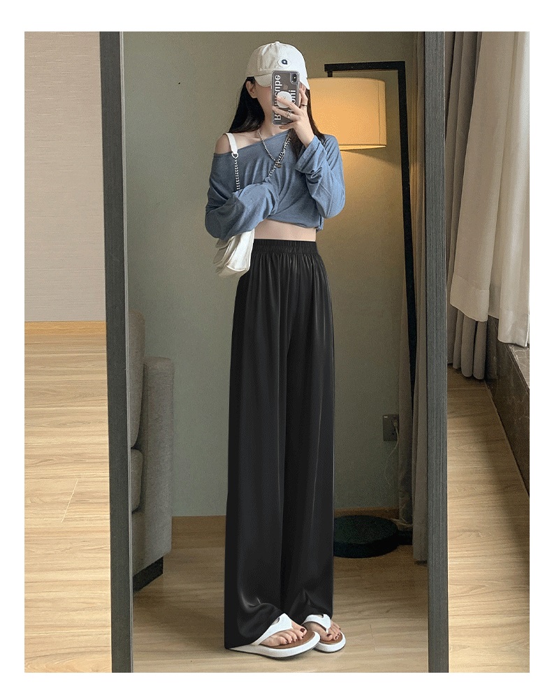 春夏冰絲涼感防曬修身寬鬆垂感闊腿褲 寬褲 休閒褲 四色任選