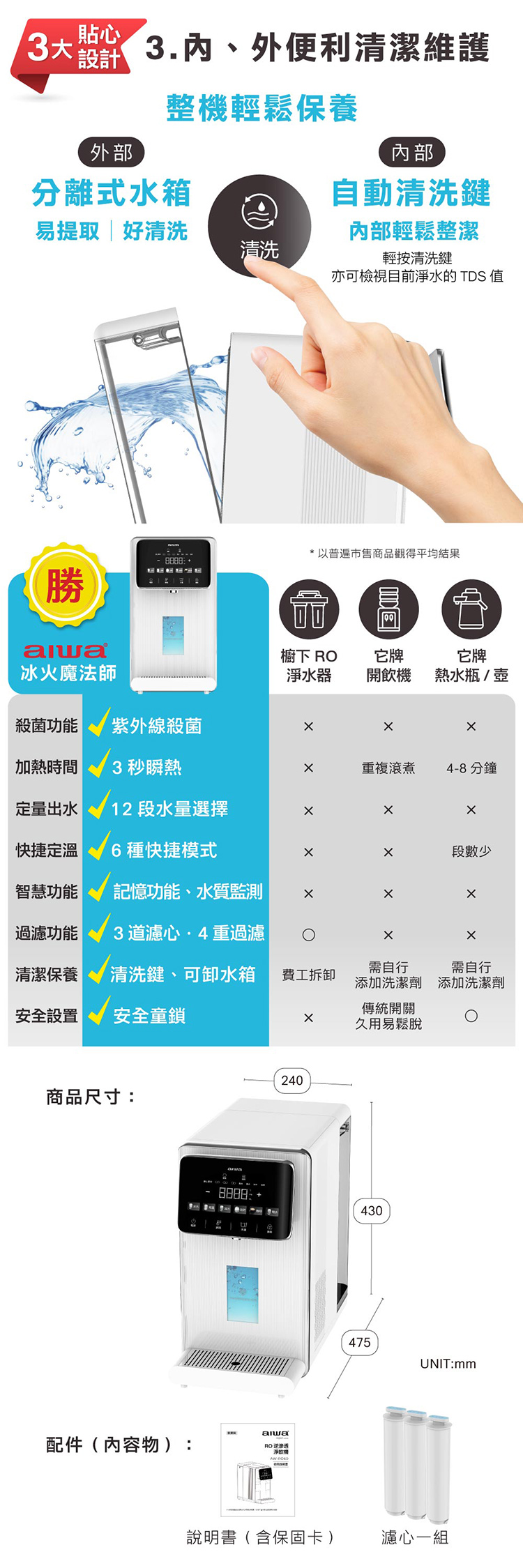 【AIWA 日本愛華】冰火魔法師 RO逆滲透冰溫瞬熱淨飲機-AW-RO60 