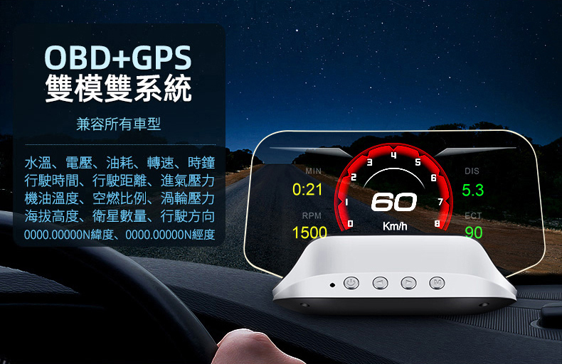 【FLYone】C3 標準版 OBD2/GPS 雙系統多功能汽車抬頭顯示器