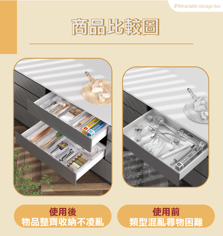 【ANDYMAY2】川楓透明可伸縮收納盒 中款/大款/分格特大款 OH-Q732