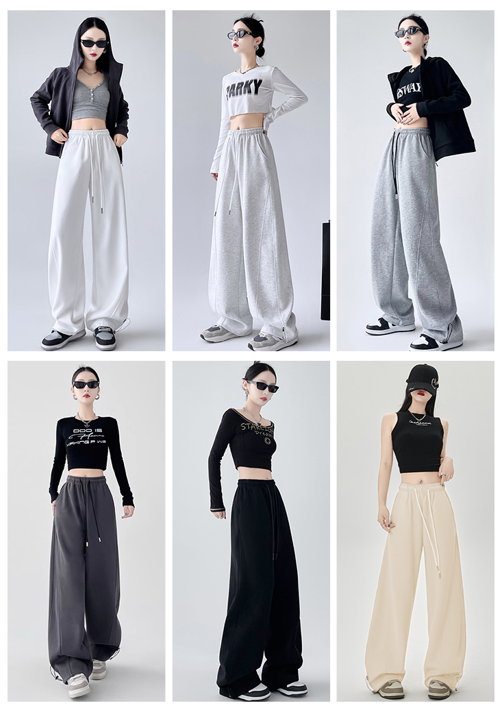 復古寬鬆束帶香蕉闊腿休閒褲S-XL(白／灰／黑／卡其) 運動褲 寬褲 縮口褲