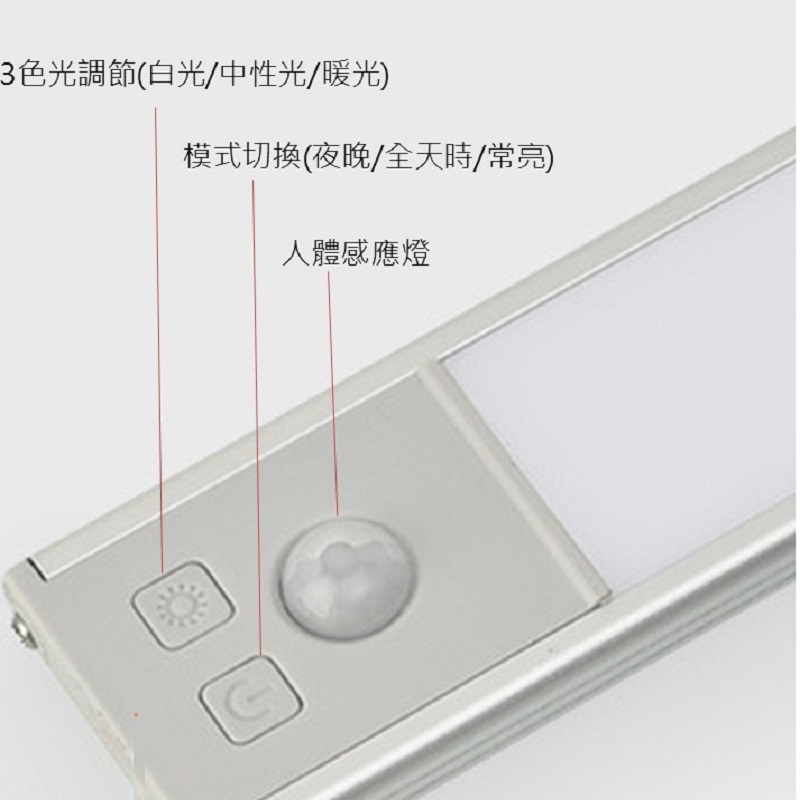 超薄磁吸智能人體感應燈 三色燈光調節 長續航力 小夜燈 照明燈 手電筒