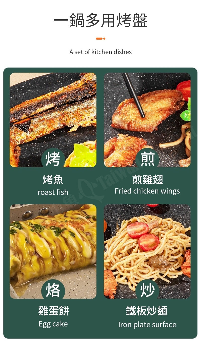 【小魚嚴選】烤盤附矽膠防燙握把 電磁爐通用款/直火款 (附防燙握把/麥飯石)