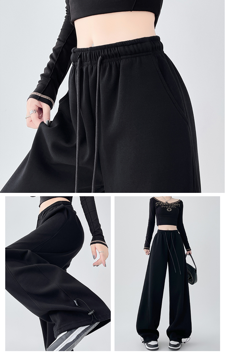 復古寬鬆束帶香蕉闊腿休閒褲S-XL(白／灰／黑／卡其) 運動褲 寬褲 縮口褲