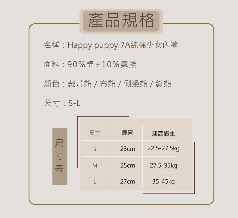Happy puppy 純棉少女內褲 熊熊 S-L