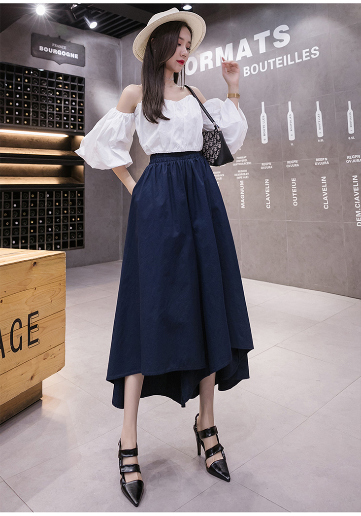 冰絲涼爽寬鬆不規則鬆緊腰大擺褲裙 寬褲 修身顯瘦設計 M-2XL 四色任選